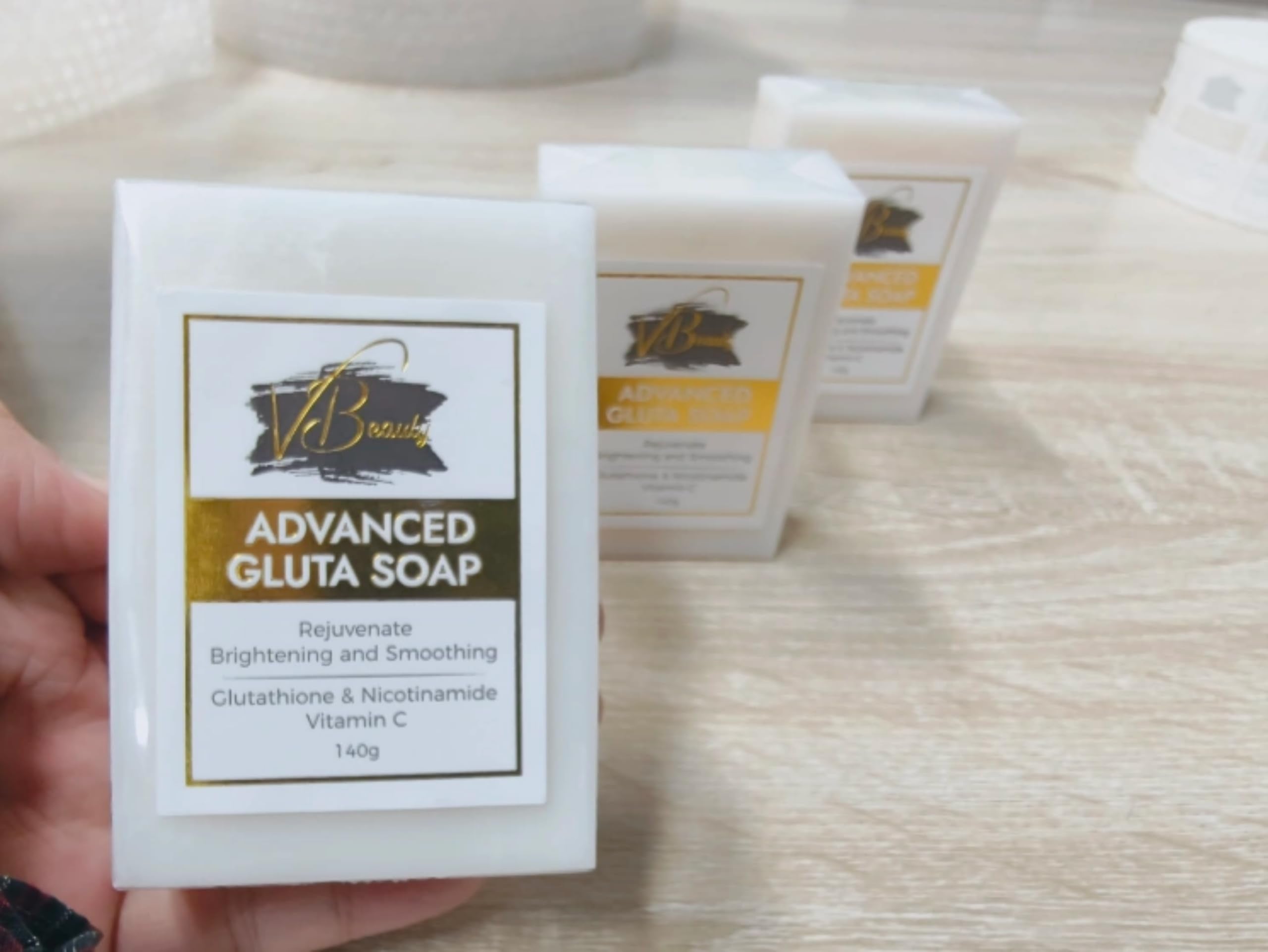 VBeauty Gluta Soap Advanced Formula,(3 pack of 140grams) Glutathione, Vit C, Nicotinamide, Rejuvenate,Brightening and Smoothing