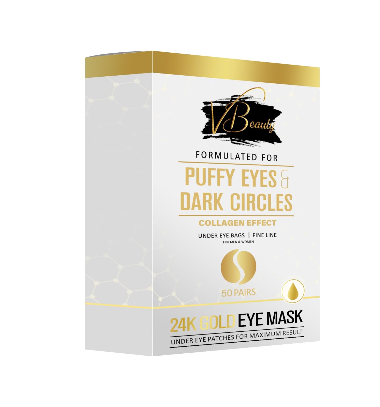 VBeauty 24K GOLD EYEMASK( 50 PAIRS IN A BOX) for Puffy Eyes, Reduce Dark Circles, Eyebags, and Wrinkles with Collagen Effect For Men and Women