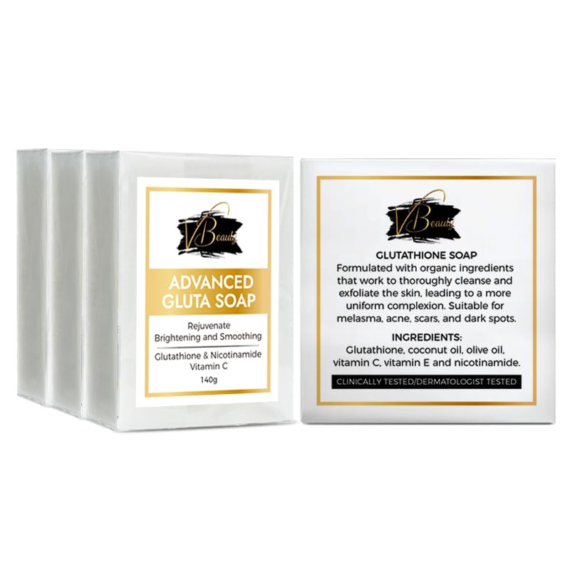 VBeauty Gluta Soap Advanced Formula,(3 pack of 140grams) Glutathione, Vit C, Nicotinamide, Rejuvenate,Brightening and Smoothing