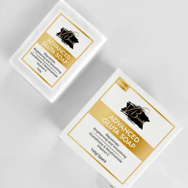 VBeauty Gluta Soap Advanced Formula,(3 pack of 140grams) Glutathione, Vit C, Nicotinamide, Rejuvenate,Brightening and Smoothing
